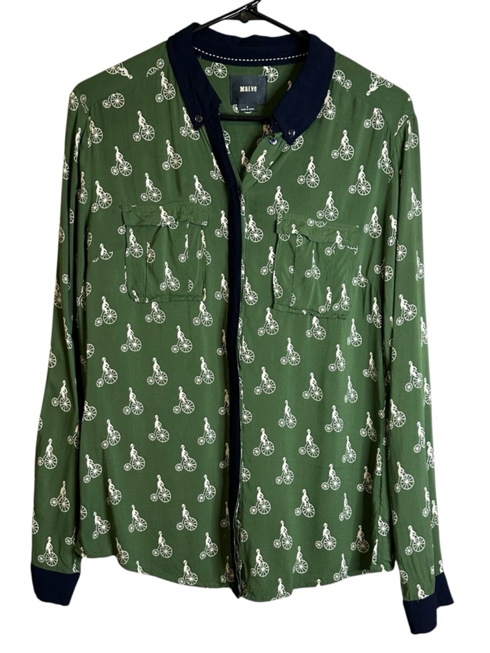 Anthropologie Maeve Bicycle Bagatelle Button Down Blouse Novelty Fun Rayon 6